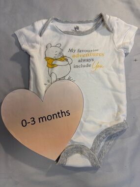 Disney White and Gray Winnie the Pooh Bodysuit/Onesie